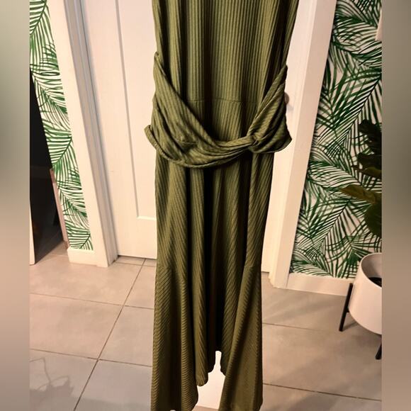 Anthropologie Olive Green Kingsolver Ribbed Midi Dress Small - Picture 6 of 11